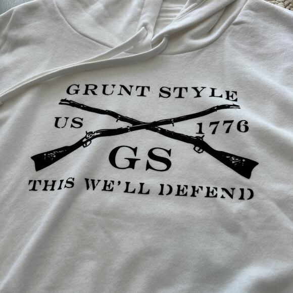 Grunt Style White Black Logo Pullover Hoodie Women’s Sz XXL Raw Hem - Picture 2 of 8